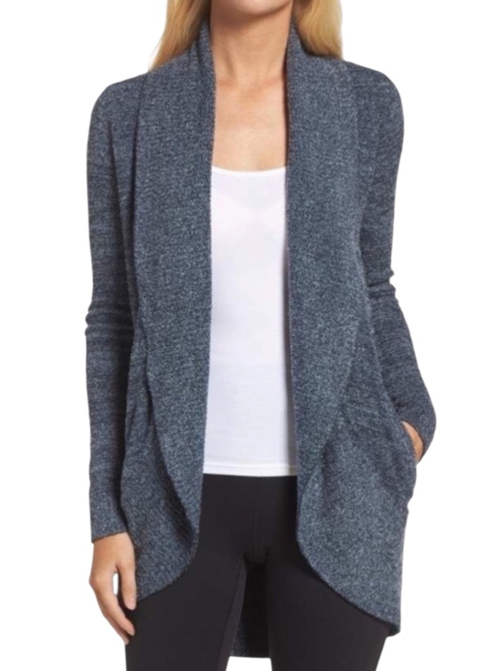 Barefoot Dreams Slate Blue/Gray Cozy Shawl Collar Open-Front Sweater Cardigan